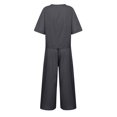 thumbnail image 6 of Women Cotton Suit Fashion Comfortable Short Sleeve And Long Pants Solid Color Linen Capris For Women Casual Summer, 6 of 6