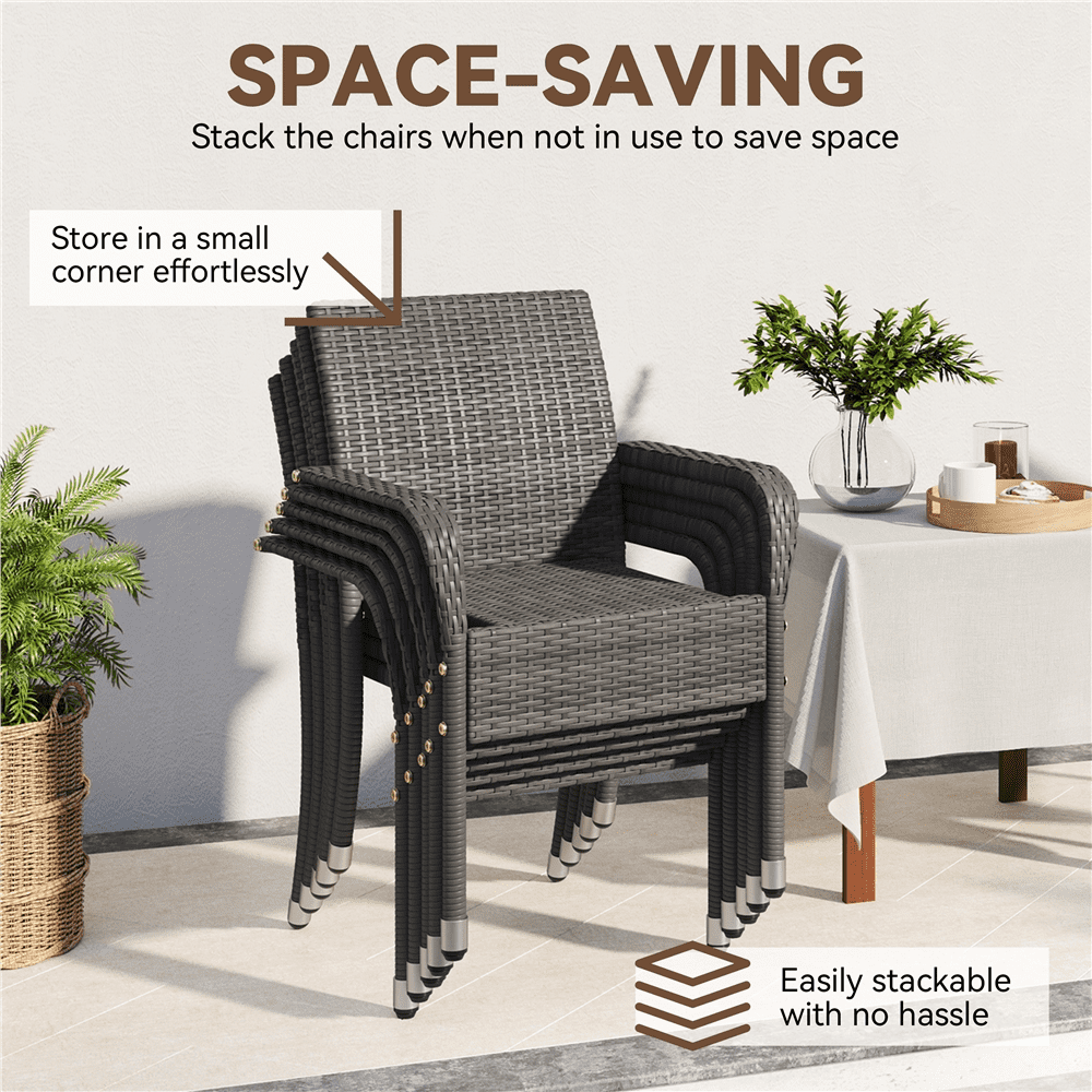 Renwick Outdoor PE Rattan Chair with Armrests and Adjustable Footpads, Set of 2, Gray