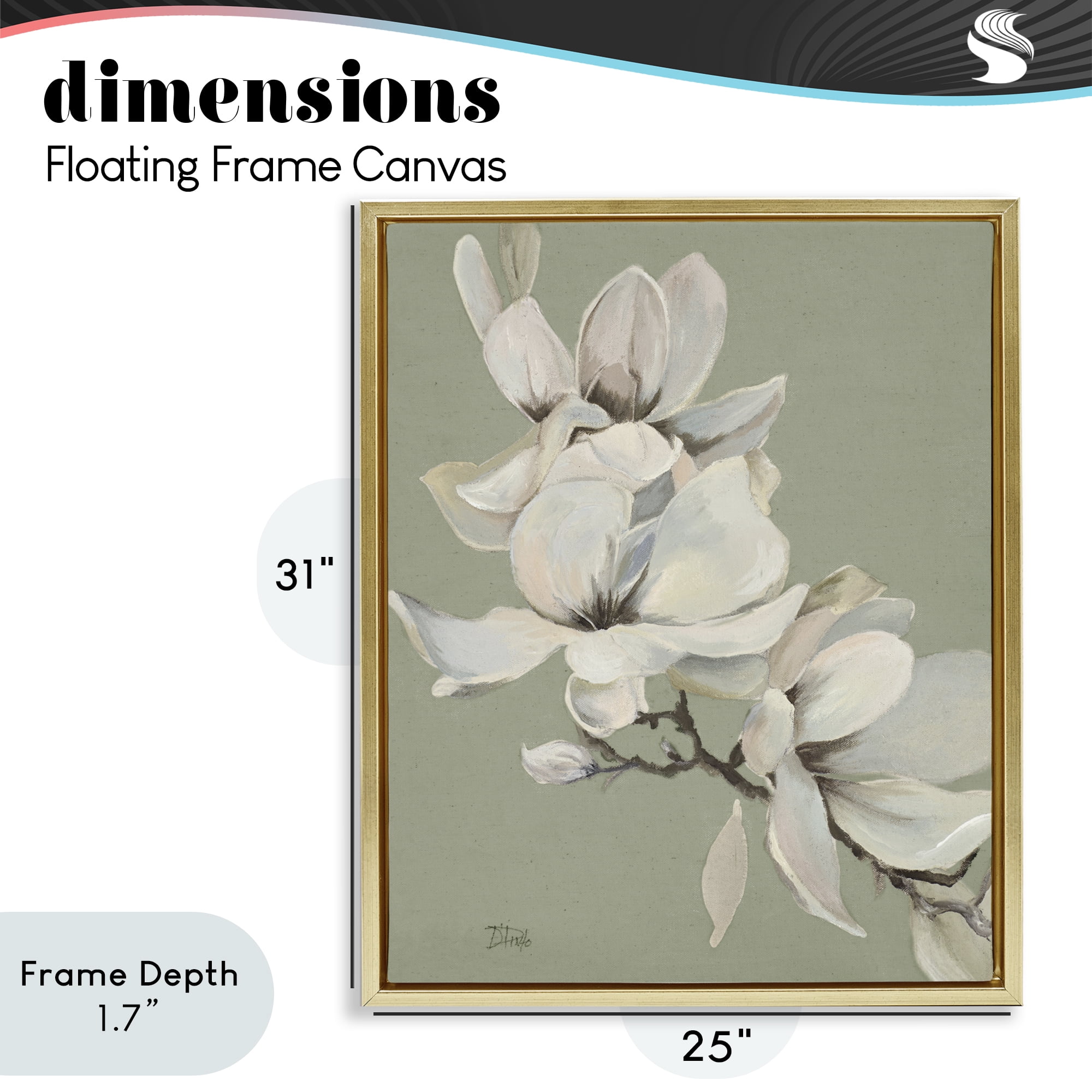 Stupell Industries Magnolias on Sage Florals Gold Framed Floater Canvas Wall Art, design by Patricia Pinto
