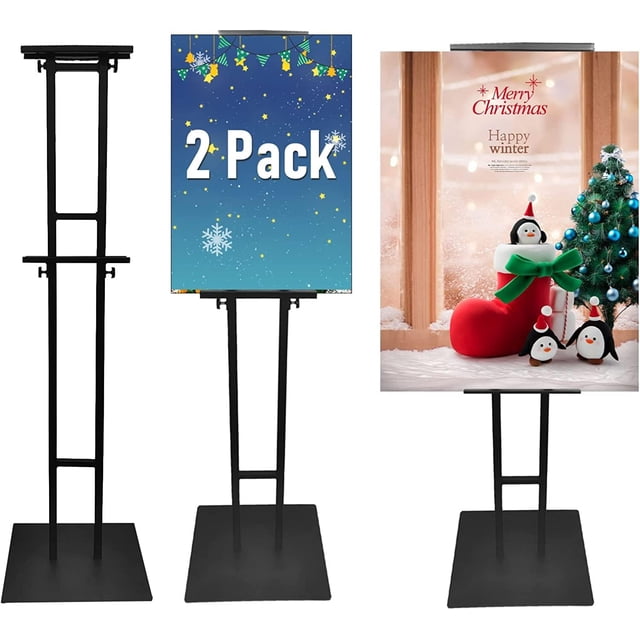2 Pack Support d'Affiche Double Face, Hauteur Réglable, jusqu'à 73 Pouces, 11.79 "x9.43 Pouces, Support de Sol Robuste