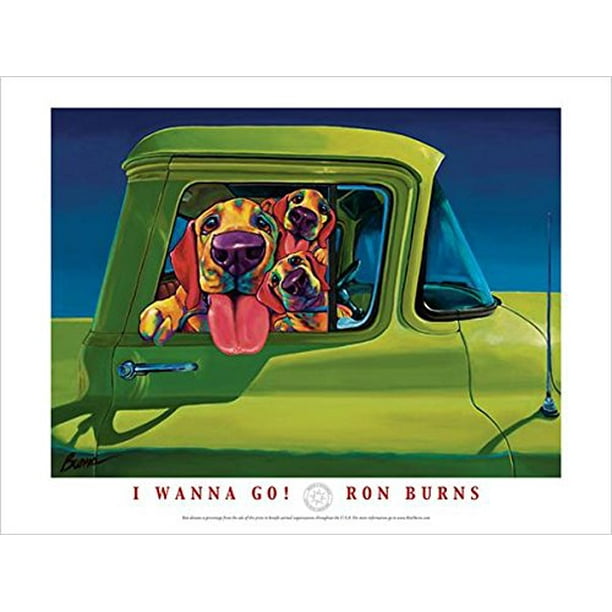 I Wanna Go By Ron Burns 24x18 Art Print Poster Three Dogs In A Green Truck Whimsical Dog Animal Humor Walmart Com Walmart Com