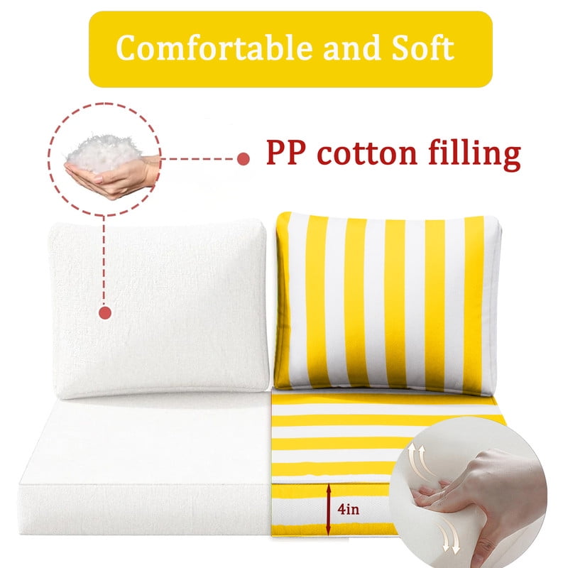 Outdoor Loveseat Cushion Set, Water Resistant chair cushion for patio furniture 48 x 24 inch, Outdoor Sofa replacement Cushions with Ties, Deep Seat Cushions（Bright yellow white）