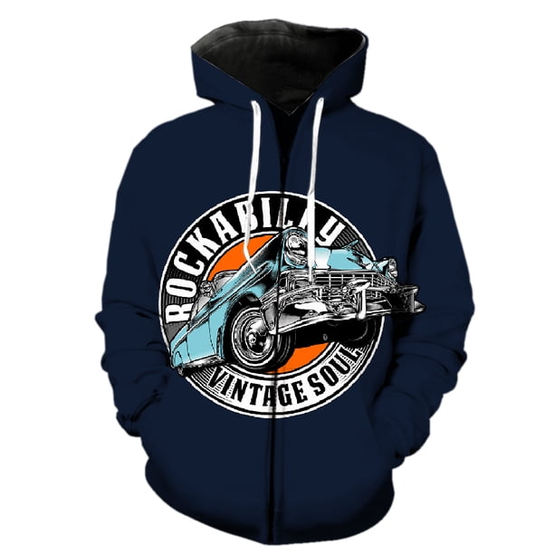 Sudadera con capucha y cremallera para hombre y adolescente, unisex, con estampado 3D de coches clásicos de dibujos animados, estilo Harajuku, hip hop, de manga larga, de gran tamaño, divertida