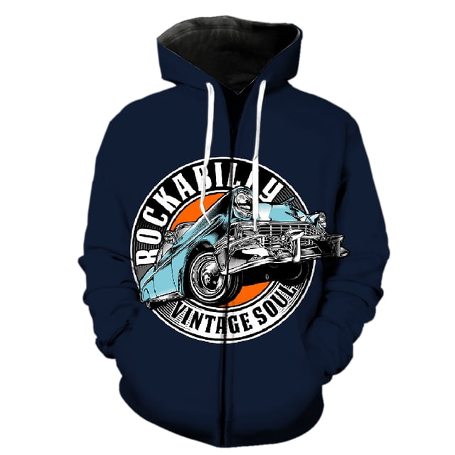 Sudadera con capucha y cremallera para hombre y adolescente, unisex, con estampado 3D de coches clásicos de dibujos animados, estilo Harajuku, hip hop, de manga larga, de gran tamaño, divertida