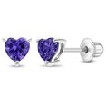 thumbnail image 1 of CZ Heart Solitaire Simulated Amethyst Earrings Screw Back - Sterling Silver, 1 of 7