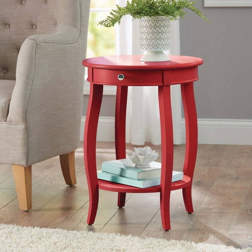Better Homes & Gardens Round Accent Table with Drawer, Vibrant Red