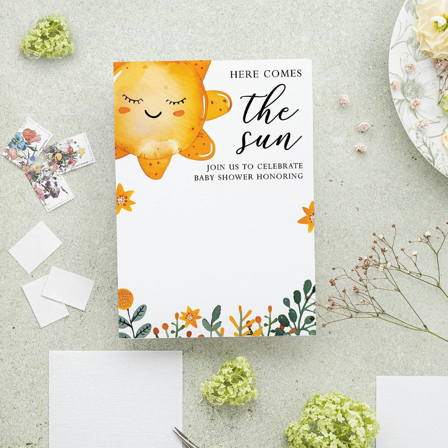 Here Comes The Sun Elegant Baby Shower Invitations Card High-Quality Set of  50 4x6 in Perfect for Boy \u0026 Girl - Walmart Business Supplies, image size:1500x1500