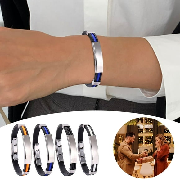Men's Custom Engraved Titanium Steel Bangle Bracelet and Silicone Set - Durable Unisex Fashion Accessories with Unique Name or Quote Design