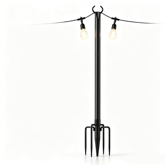 Black Metal String Light Poles, 1 Pack 10-Foot Outdoor Hanging Posts