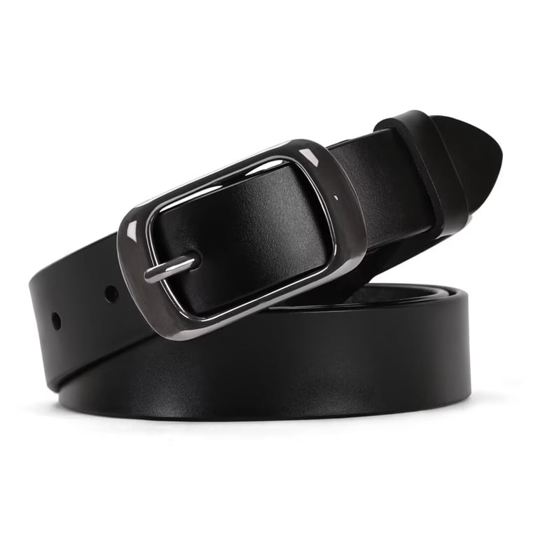 Whippy Women's Leather Belt with Pin Buckle, Black photo 1