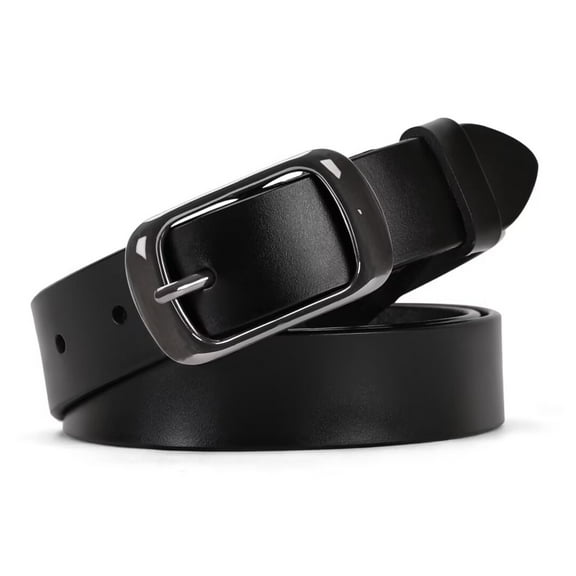 WHIPPY Women Leather Belt with Pin Buckle, Black Waist Belt for Jeans Pants