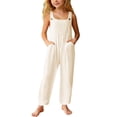 thumbnail image 4 of Dpytoraw Stylish Comfortable Girls Casual Pants, Loose Fit Pocket Pants with Overall Design for Everyday Play Beige Size 5-6 Years, 4 of 5