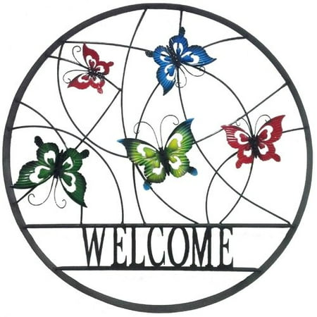 August Grove Decorative Outdoor Butterfly Welcome Wheel