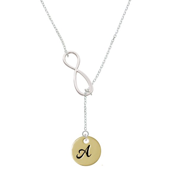 Delight Jewelry Goldtone Large Disc Letter - A - 3/4'' Silver tone Elegant Infinity Lariat Necklace