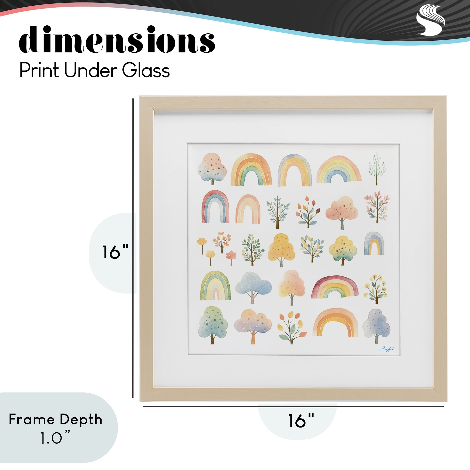 Stupell Industries Happy Rainbows & Foliage Birch Framed Print Under Glass, design by Roozbeh