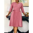 thumbnail image 5 of Vestido de oficina ajustado informal de talla grande para mujer, vestido retro elegante con escote en V y cintura alta con estampado de manga 3/4, vestido de fiesta para mujer, 5 of 5