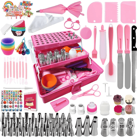 Cake Decorating Supplies 359-Piece Piping Bags and Tips Set Cake Decorating Kit with 60 Piping Tips Cake Decorating Tools with Multi-Purpose 3-Layer Toolbox with Tray