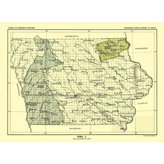 Historic State Map - Iowa - Hoen 1896 - 31.43 x 23 - Vintage Wall Art