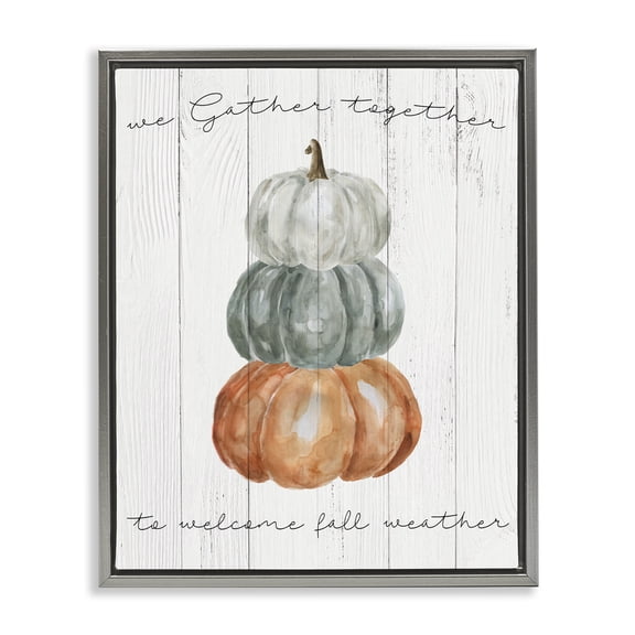 Stupell Industries Cottage Gather Together Fall Weather Pumpkins Gray Floating Frame Canvas Art, 25 x 31, by Livi Finn