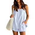 thumbnail image 2 of Vdoaml Women 2 Piece Matching Set Ladies Strapless Flowy Tube Top Shorts Sets Womens Loose Casual Summer Outfit XL Light Blue, 2 of 4