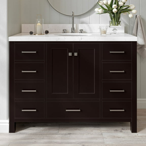 Ariel Cambridge 48 Inch Single Oval Sink Bathroom Vanity With Carrara White Quartz Countertop 1.5 Edge In Espresso
