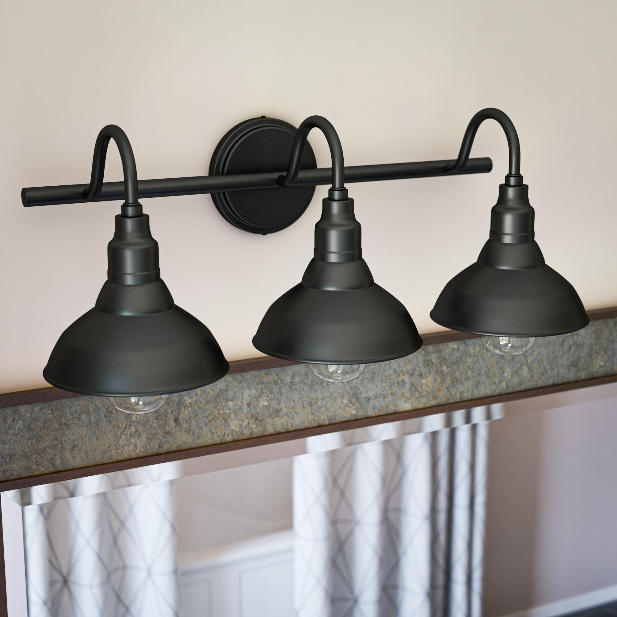 Kenroy Home Dale 24'' Vanity Light 3-Light Wall Light Fixture Country/Farmhouse Table Light Fixture for Bathroom, Hallway, or Office, Sand Black