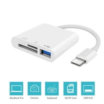FLPOWER USB C to SD Card Reader with USB 3.0 Thunderbolt, 3 in 1 USB-C to USB Camera Memory Card Reader Adapter (White)