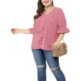 thumbnail image 6 of Agnes Orinda Women's Plus Size Blouse Ruffle Front Smocked Sleeves V Neck Solid Casual Tops 4X Pink, 6 of 8