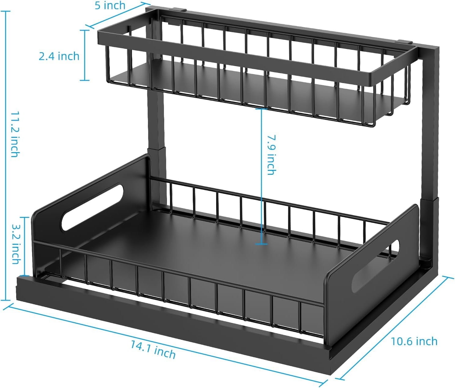 TEXIJUSO Under Sink Organizer and Storage, 2 Tier Rustproof Under Cabinet Storage, Sliding Kitchen Sink Organizer for Kitchen Bathroom
