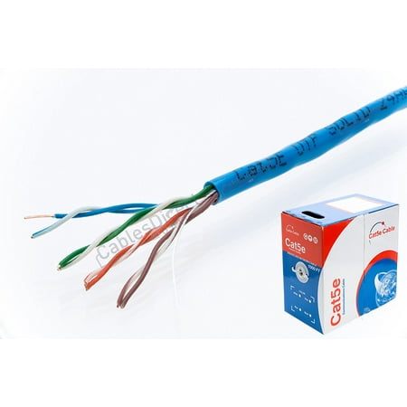 1000 Foot Cat5e 350mhz Cable 1000ft CAT5e UTP Solid 350Mhz Ethernet LAN Cable 24AWG RJ45 Network Wire Bulk Cat5 (Unshielded (UTP), Blue) ()