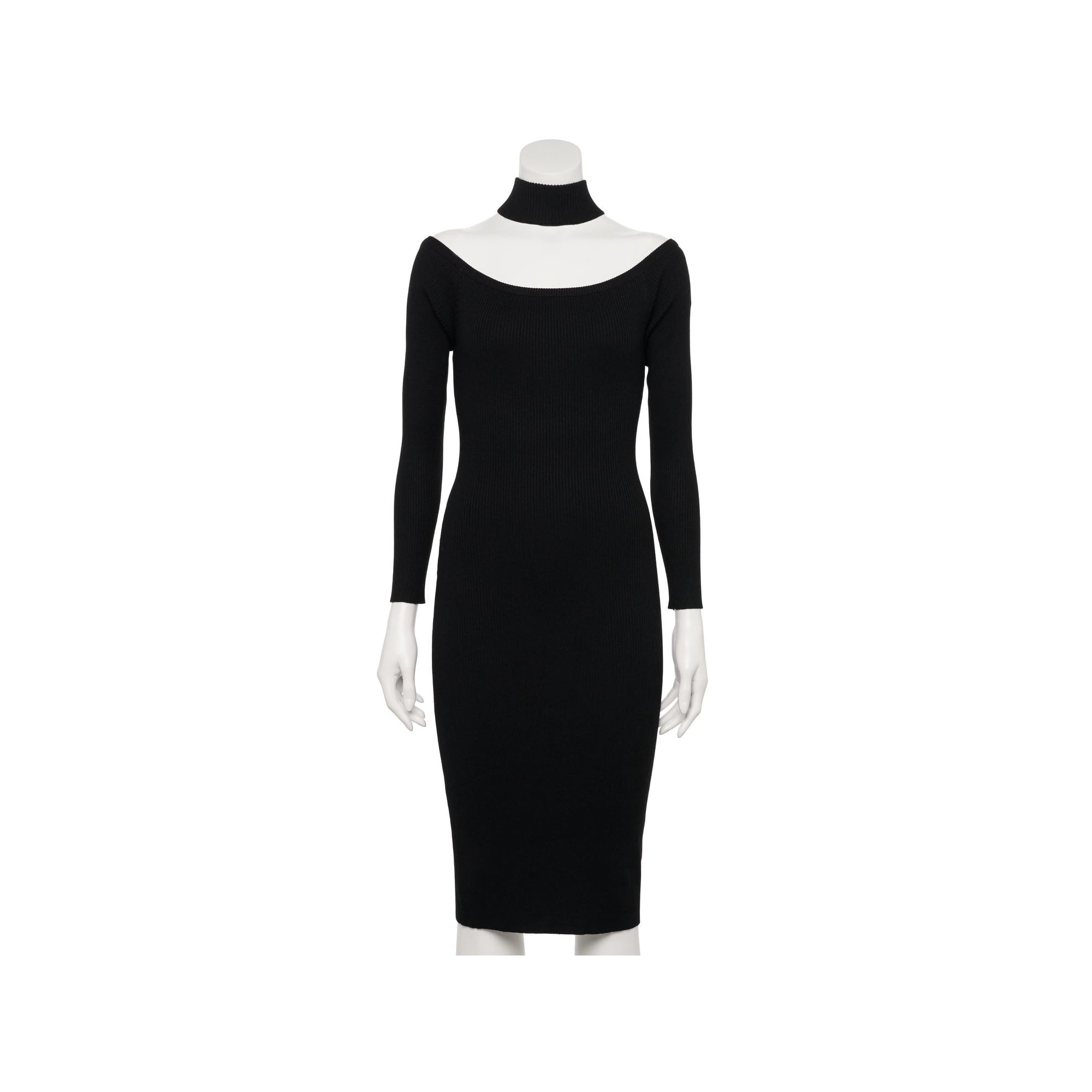 ALMOST FAMOUS Womens Black Cold Shoulder Ribbed Long Sleeve Mock Neck Knee Length Party Body Con Dress M Walmart