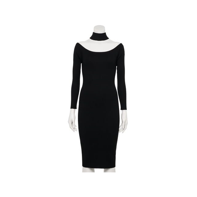 ALMOST FAMOUS Womens Black Cold Shoulder Ribbed Long Sleeve Mock Neck Midi Cocktail Sweater Dress XL