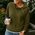 thumbnail image 5 of SYwaren Women's Stylish Sweatshirt Solid Color Turn Down Collar Button Long Sleeve Hoodless Casual Loose Fit Top, 5 of 6