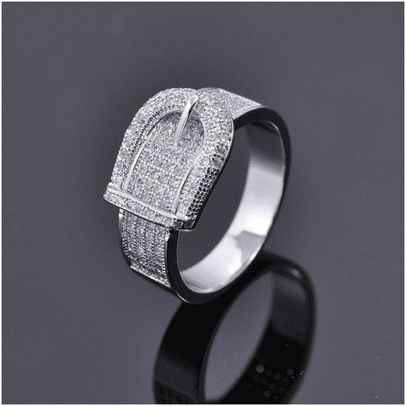 Illusion Belt Style Ring Crafted In Hand Set CZ Stones On Sterling Silver..