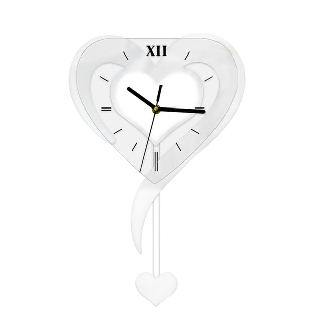 Reloj de pared en forma de corazón, movimiento silencioso, para colgar en la pared, acrílico, para comedor Plata