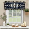 thumbnail image 3 of Retro Geometric Blue Khaki Texture Window Valance Curtain Ethnic Style Rod Pocket Short Curtain for Living Room, Bedroom & Kitchen Window Decor 54x18in, 3 of 8