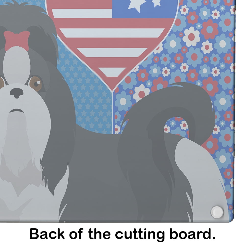 Black and White Shih Tzu Glass Cutting Board Large