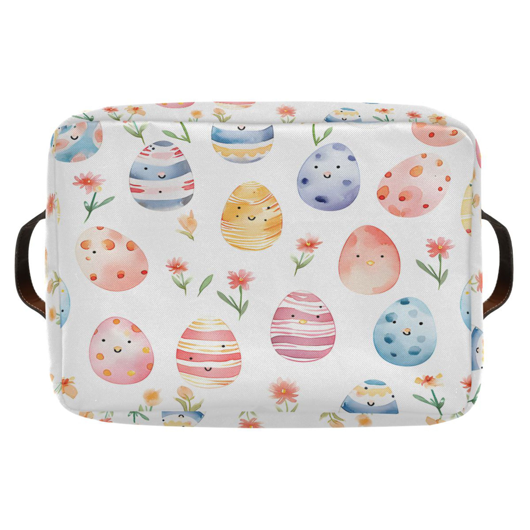 Easter Egg and Flower Storage Bins with Handle Fabric Organizer Basket Foldable Box 2 Pack 14.2x10.2x8.3