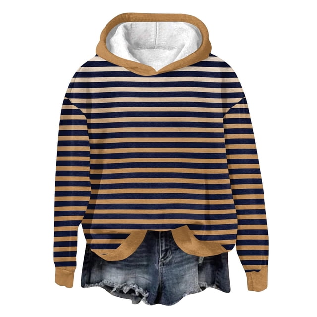 Tranfacy Chandails à Capuchon pour Femmes, Chandails à Capuchon pour Femmes à Enfiler, Chemises d'Hiver pour Dames Chaudes Mode à Rayures à Manches Longues Haut à Capuche avec Molleton