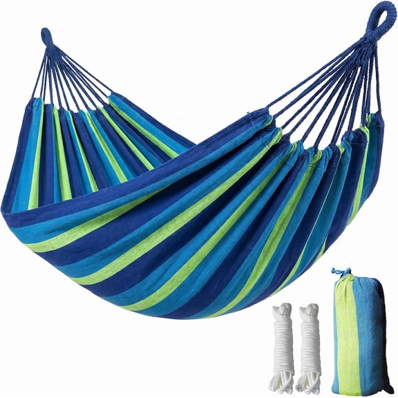 2 Person Canvas Hammock - 108" x 59" Portable Double Hammock with Carrying Bag & Tie Ropes, 440 Lbs Weight Capacity, Breathable Colorful Hanging Bed for Backyard, Patio, Beach & Camping