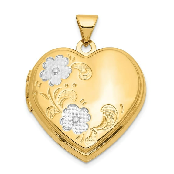 FB Jewels 14K Yellow Gold & Rhodium Floral Heart Locket