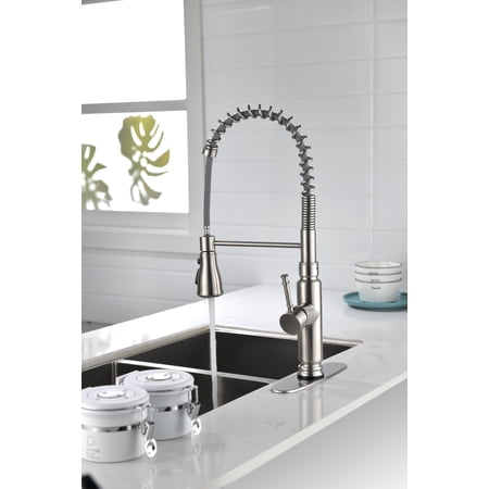 Izzovium Touch Kitchen Faucet with Pull Down Sprayer Brushed Nickel Stainless Steel 360-Degree Rotating Nozzle Single Handle Control for Easy Water Temperature Adjustment