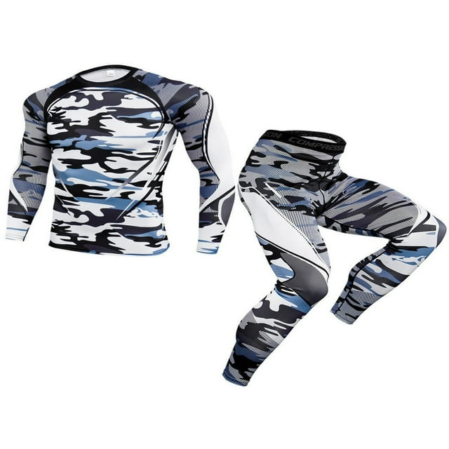 Men‘s Compression Base Layer 2PCS Clothes Set Athletic Fitness Quickly Dry Long Sleeve Tights T-Shirt Leggings