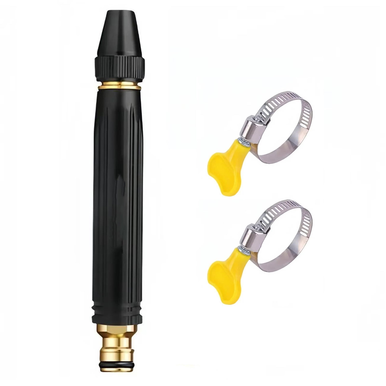 High Pressure Water Nozzle, High Power, 1 Set with 2 Hose Clamps, for Home Garden Cleaning Car Washing a