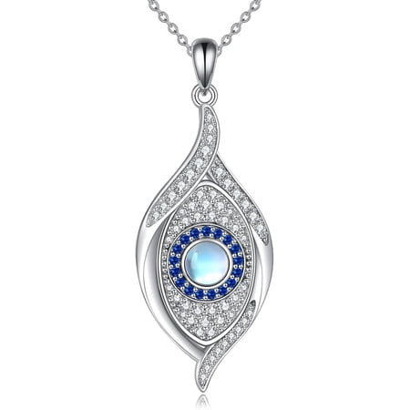 YAFEINI Evil Eye Necklace for Women Sterling Silver Blue Eye Moonstone Pendant Ojo Turco Protection Amulet Evil Eye Jewelry Gift for Women