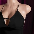 thumbnail image 4 of JSGEK Women Slit Spaghetti Strap Chemise Dress with Matching Thong Sheer Fabric Lingerie Set for Bedroom Wear Black M, 4 of 7
