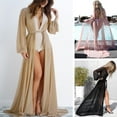 thumbnail image 5 of Douhoow Women Chiffon Bikini Cover Ups Long Sleeve Deep V Neck See Through Dress Summer, 5 of 5