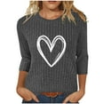 thumbnail image 2 of Women's 2025 Fashion Tops 3/4 Sleeve T-Shirts Cute Crewneck Basic Business Tees Blouses Blessed Sweatshirt for Women Heart-patterned Lightweight Thanksgiving Tops Blouse, 2 of 6