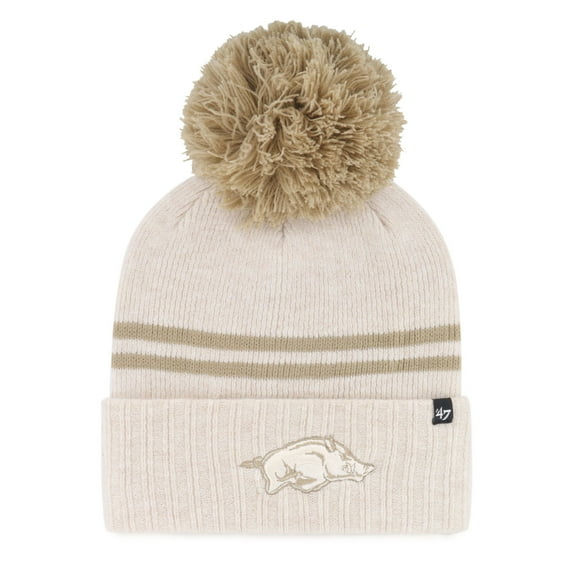 Women's '47  Natural Arkansas Razorbacks Core & Inline Latte Cuffed Knit Hat with Pom
