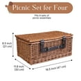 thumbnail image 3 of Picnic Basket Set for 4 Person / Rectangular Tote Hamper Kit - Insulated Waterproof Wicker Picnic Blanket w/ Plate Metal Flatware Table Supplies Wine Glasses Bottle Opener Blue Gingham Lining, 3 of 9